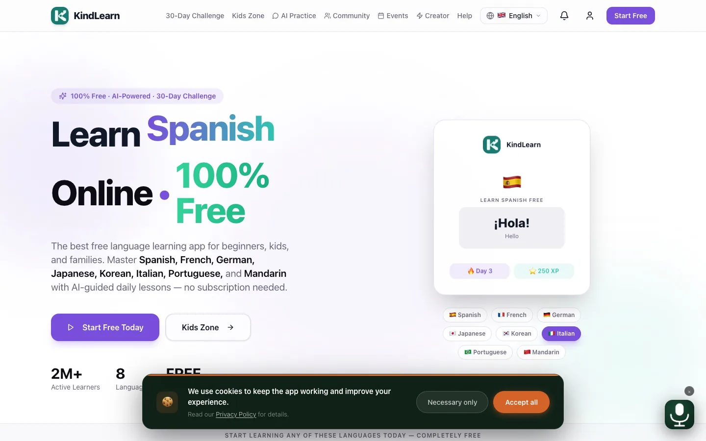 KindLearn — live product screenshot