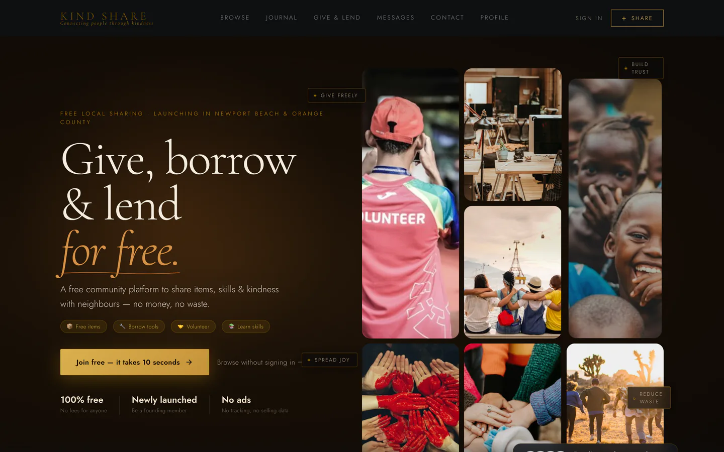 KindShare homepage