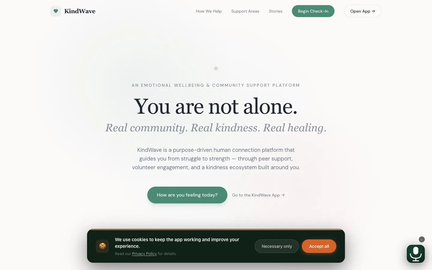 KindWave App — live product screenshot