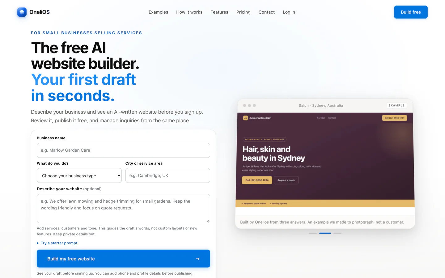 Onelios homepage