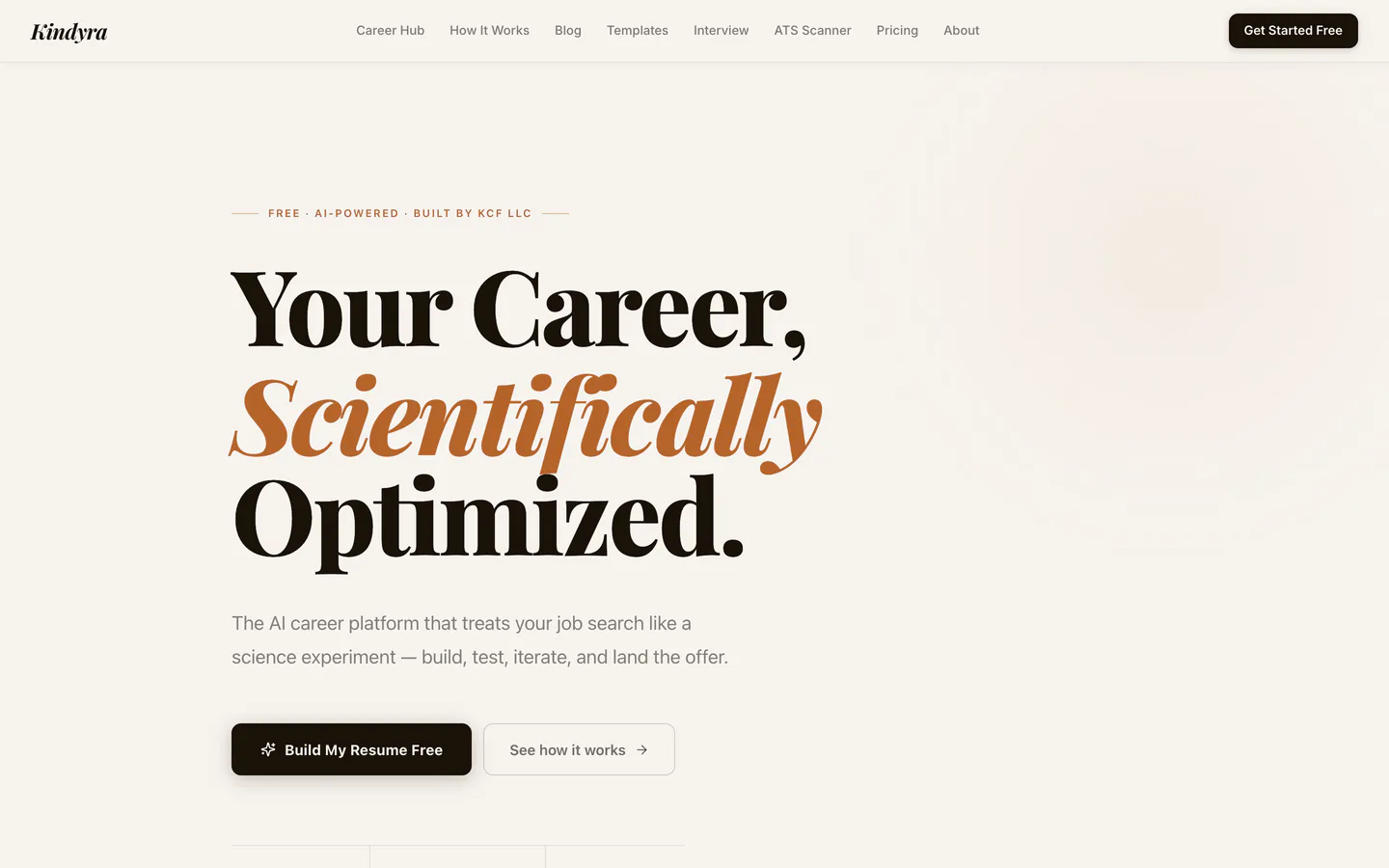 Kindyra Resume homepage